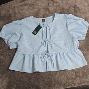 wild fable Light Blue Gingham Tie-Front Blouse